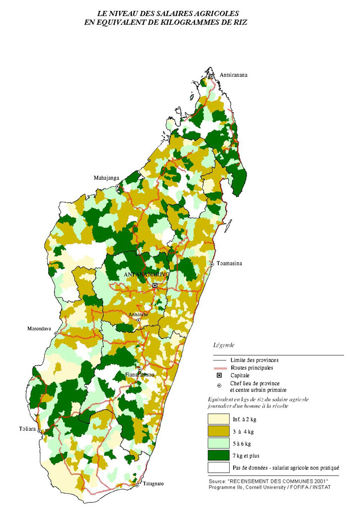map image - LE NIVEAU DES SALAIRES AGRICOLES EN EQUIVALENT DE KILOGRAMMES DE RIZ