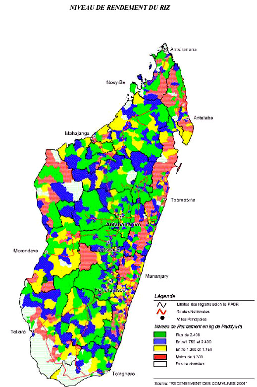 map image - NIVEAU DE RENDEMENT DU RIZ